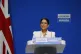 Shadow foreign secretary Dame Priti Patel delivers a speech during the Conservative Party Conference at the Manchester Central Convention Complex, October 7, 2025