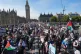 People on Westminster Bridge as they take part in a Palestine Solidarity Campaign march in central London. Picture date: Saturday October 11, 2025