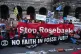 Climate activists from Greenpeace and Uplift during a demonstration outside the Scottish Court of Session, Edinburgh, on the first day of the Rosebank and Jackdaw judicial review hearing, November 12, 2024