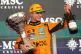 McLaren driver Lando Norris of Britain celebrates on the podium his first place in the Brazilian Formula One Grand Prix at the Interlagos race track in Sao Paulo, November 9, 2025