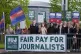 Members of the National Union of Journalists (NUJ) who work at STV take part in a picket outside their studios in Glasgow, after rejecting the company's latest pay offer, May 1, 2024