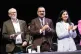 Jeremy Corbyn (left), Ayoub Khan (centre) and Zarah Sultana on stage as the end of the Your Party founding two day conference at the Liverpool Arena, November 30, 2025