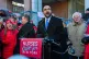 Mayor Zohran Mamdani and Senator Bernie Sanders, speak in front of members of the New York State Nurses Association union during a picket outside Mount Sinai West Hospital, January 20, 2026