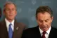 British Prime Minister Tony Blair makes a statement, watched by American President George Bush, July 7, 2005