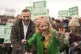 Green Party leader Zack Polanski with the Green Party Gorton and Denton by-election candidate Hannah Spencer speaking to Green Party volunteers at Granada Park in Denton, February 7, 2026