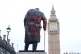 The statue of Winston Churchill in Parliament Square, London, which has been defaced with graffiti branding the former prime minister a 