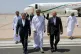 Iranian Foreign Minister Abbas Araghchi, left, is welcomed by an unidentified Omani official, centre, upon his arrival at Muscat, Oman, May 11, 2025. Photo: Iranian Foreign Ministry via AP