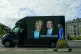 UNANSWERED QUESTIONS: A photograph of US President Donald Trump and convicted child sex offender Jeffrey Epstein is displayed on the side of a van in Aberdeen city centre, during Trump’s private trip to Scotland last year