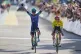Lenny Martinez of France celebrates as he crosses the finish line ahead of Jonas Vingegaard of Denmark, wearing the overall leader's yellow jersey, to win the last stage of the Paris Nice cycling race with start and finish in Nice, France, March 15