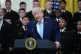 US President Donald Trump speaks during the Commander-in-Chief's Trophy presentation with the Navy Midshipmen football team in the East Room of the White House, March 20, 2026