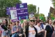 Women's rights campaigners in Westminster, London after taking part in a march from the Royal Courts of Justice calling for decriminalisation of abortion, June 17, 2023