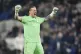 Everton goalkeeper Jordan Pickford celebrates on the pitch after the Premier League match at Bramley Moore Dock, Liverpool, March 21, 2026