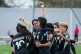 Members of Afghan Women United soccer team celebrate after scoring a goal against Chad, in their first international tournament since fleeing their country, in Casablanca, Morocco, on October 26, 2025
