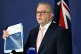 Australian Prime Minister Anthony Albanese holds up the report on Antisemitism and Social Cohesion during a press conference at the Commonwealth Parliamentary Offices in Sydney, April 30, 2026