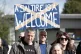 People take part in a Stand Up To Racism counter protest during a protest by people attending a Save Our Future & Our Kids Futures protest outside the Cladhan Hotel in Falkirk, which is housing asylum seeker, September 21, 2025