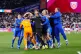 Leeds United goalkeeper Lucas Perri (centre left) celebrates with team-mates after winning the penalty shoot-out during the Emirates FA Cup, quarter-final match at the London Stadium, April 5, 2026