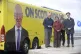 SNP leader John Swinney and candidates for Dundee City West, Heather Anderson, Dundee City East, Stephen Gethins, and Angus South, Lloyd Melville, at the launch of the new campaign battle bus in Dundee Law, April 18, 2026