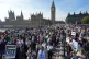 People on Westminster Bridge as they take part in a Palestine Solidarity Campaign march in central London, October 11, 2025