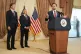 Vice President JD Vance (right) speaks during a news conference after meeting with representatives from Pakistan and Iran as Jared Kushner (left) and Steve Witkoff, Special Envoy for Peace Missions listen, April 12, 2026, in Islamabad, Pakistan