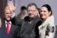 Costa Rica President Rodrigo Chaves, accompanied by his wife Signe Zeicate, waves as he arrives for the inauguration ceremony of Chile's new president, in Valparaiso, March 11, 2026
