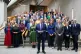 First Minister of Scotland John Swinney stands with SNP MSPs on the steps of the Scottish Parliament in Edinburgh, May 19, 2026