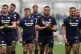 Scotland's Zander Fagerson (centre) and team-mate appear dejected after the Men's Six Nations match in Dublin, Ireland, March 14, 2026