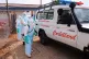 Health workers disinfects an ambulance at Ebola Treatment Center at Bunia General Hospital in Ituri, Congo, July 22, 2026