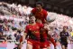 Castleford Tigers' Josh Simm (centre) celebrates with his team mates after scoring a try during the Betfred Super League match at St James' Park, Newcastle upon Tyne, May 4, 2025