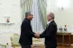 Iranian Presidency Office, Iranian President Masoud Pezeshkian, right, greets Pakistan's Interior Minister Mohsin Naqvi at the start of their meeting in Tehran, Iran