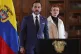 Colombian President Abelardo de la Espriella arrives for a statement about earthquake relief efforts, accompanied by his wife, Ana Lucia Pineda, in Bogota, Colombia, August 12, 2026