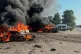 In this photo provided by the Ukrainian Emergency Service, fire is seen on the site of a Russian air attack in Pechenihy, Kharkiv region, Ukraine, August 18, 2026