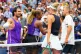 Serena Williams and Carlos Alcaraz shake hands with Erin Routliffe and Lloyd Glasspool after a mixed doubles match at the US Open tennis championships, August 25, 2026