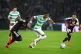 Celtic's Camilo Duran (centre) and LASK's George Bello (left) battle for the ball during the UEFA Champions League play-off first leg match at Celtic Park, Glasgow. Picture date: Wednesday August 19, 2026