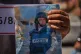 A photo of slain journalist Mariam Dagga as press and family members gather to mark the first anniversary of the killing of Dagga and Hussam al-Masri