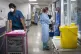 Staff members in a corridor in the ICU (Intensive Care Unit) in St George's Hospital in Tooting, south-west London, January 2021