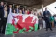 Plaid Cymru leader Rhun ap Iorwerth with his newly elected Senedd members on the steps of the Senedd, following winning the most seats in the Welsh Parliament election, May 9, 2026