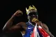 Romell Glave of Great Britain celebrates with the gold medal after winning the Men's 100m Final on day two of the 2026 European Athletics Championship at Perry Barr's Alexander Stadium, Birmingham, August 11, 2026