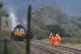 The scene in the aftermath of a fire on a freight train carrying diesel fuel at Llangennech, near Llanelli, in South Wales, August 27, 2020