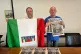 Simone Rossi with ANPI Italian flag and Steve Farley with Morning Star supplements