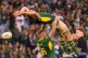 South Africa's Pieter-Steph du Toit, top, misses a high ball during a second Test rugby match between South Africa and New Zealand, in Cape Town, South Africa, August 29, 2026