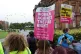 People take part in a counter-protest against a Pink Ladies protest in Glasgow
