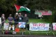 Protesters outside Shannon Airport, Co Clare, where US President Donald Trump will depart from at the end of his trip to Ireland