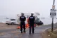 Police officers at Eastney Point, Portsmouth, following a protest after people thought to be migrants were brought into the harbour, September 7, 2026