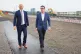 Secretary of State for Wales Stephen Kinnock (left) and Prime Minister Andy Burnham arrive for a visit to Tata Steel in Port Talbot, August 27, 2026