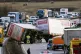 A crashed truck on a motorway near Erfurt, central Germany, 