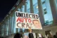 UNION-BUSTING: Protesters against Elon Musk on Tuesday outsi