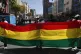 Public transport drivers take part in a protest demanding an