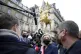 French far-right leader Marine le Pen (centre), talks to med