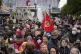 Demonstrators gather during a protest against the results of