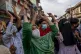 Protesters shout slogans during a protest against sentencing